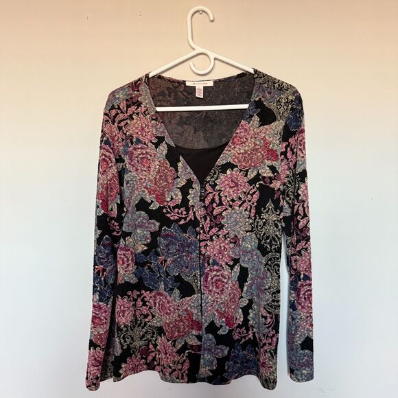 JM Collection Womens Velvet Burnout Top Large Floral Bloomcore Y2K Coquette - Picture 1 of 5